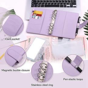 XHHDQES 2X A6 PU Leather Budget Binder,with 16 A6 Binder Bags,24 Papers,6 Ring Binder Budget Envelope System, D