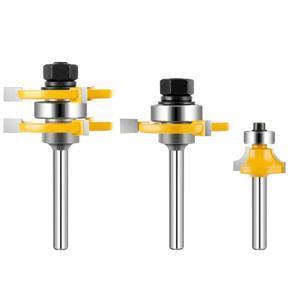 3Pcs Tongue and Groove Set 1/4 Inch Round Over Bits 3 Teeth Adjustable T Shape Raised Panel Cabinet Wood Milling Cutter