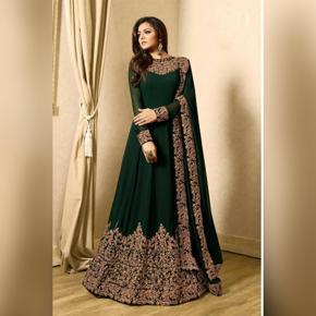 Green Georgette Embroidery Semi Stitched Perty Dress for Women