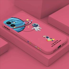 Hontinga for iPhone 11 Case Cartoon Astronaut Side Design Back Cover Soft Square Edge Liquid Silicone Phone Cases