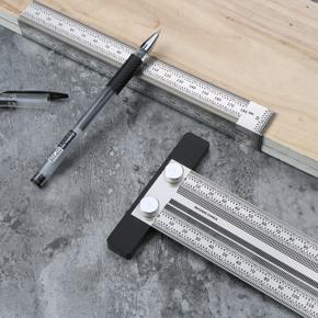 Stainless Steel Marking Line Ruler T-shaped Hole/Right Angle Scribing Ruler Carpenter Woodworking Measuring Tool