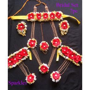 Red Color Artificial  Flower Fabric Bridal Set