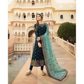 Green Gerogette Embroidery Semi Stitched Gown Dress For women