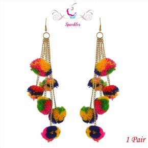 6 Tassel MultiColor Pom Pom Earrings For Girls and Women