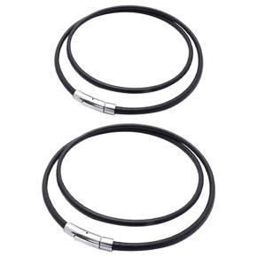 BRADOO- 2 Pcs Jewelry Men's Necklace - Chain - 3mm Cord - Leather - Stainless Steel - for Men - Color Black Silver - with Gift Bag - 45cm & 55cm