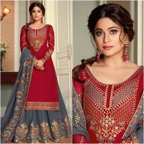Maroon Georgette Embroidery Work Party Wear Salwar Suit / Party Dress for Women