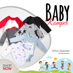 6 Pieces baby romper bodysuit dress - 0 months - 36 months