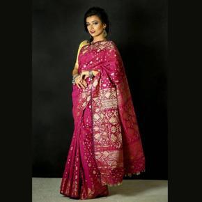 Majenta Half Silk Jamdani Sharee For Women