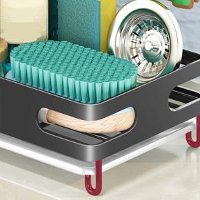 XHHDQES Sink Caddy Organizer, Sponge Holder Brush Dishcloth Holder Hanger Kitchen Sink Caddy Black Countertop with Drain Tray