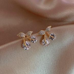 Trendy New Korean Style Cute Crystal Cherry Rhinestone Stud Earrings for Girls Simple Stylish New Collection - Earrings for Women Simple Top Fashion Jewelry Wedding Engagement Party