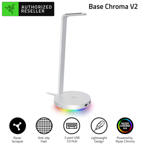 Razer Base Station V2 Chroma Headset Stand Chroma RGB Headset Holder with 2 USB3.1 Ports Support 7.1 Surround Sound Silver