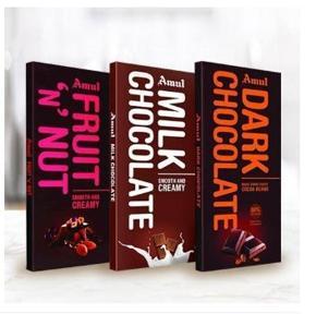 Amul 3 Flavour Chocolate Combo Pack | Total 450gm | 150gm Each | Dark, Milk, Fruit N Nut