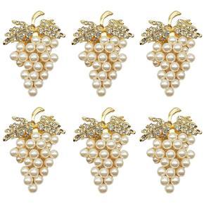 Grapes Napkin Rings Set of 6, with Glittering Imitation Diamond and Pearls Inlay Alloy Napkin Ring Holder