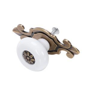 1 Pair Ceramic Door Drawer Cupboard Handle Pull Knobs Bronze Zine Alloy Base (White, Color of Base---Bronze)