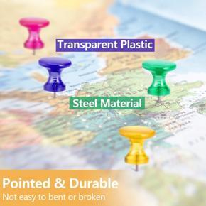 XHHDQES 100 Pieces Giant Push Pins Clear Thumb Tacks Steel Point 1 Inch Plastic Heads Pins Marking Pins for Cork Board