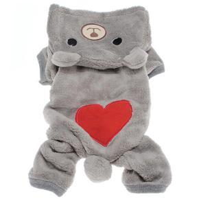 Cute Pet Dog Clothes Soft Fleece Jumpsuit Teddy Bear Costume Winter Warm Hoodie - Light grey M