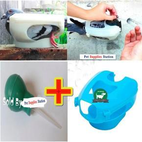 Combo Pack 1pcs Pigeon Pumper with 1pcs Pigeon Holder Easy Bird Fixed Frame Rack Feeder Medicine Box - Blue (Same as Photos)