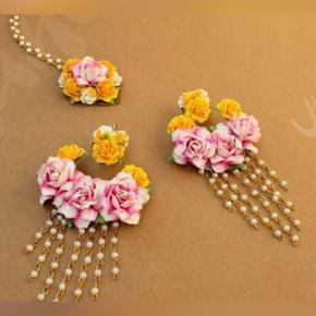 Exclusive Designer Non Bridal artificial flower tikli Set