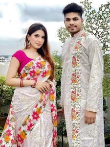 Saree - Glorious Design Silk Digital Screen Printed Saree Gorgeous Blouse Piece With for Girls And Woman.