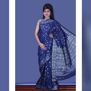 Navy Blue Jamdani Saree for Women