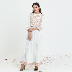 LADIES 3/4 SLEEVE WOVEN KURTIES - BEIGE