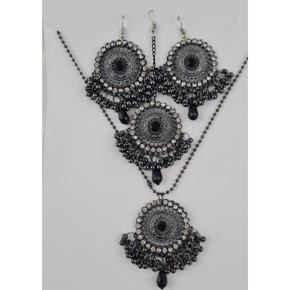 Gold Plated stone set Jewellery Necklace Set With earring & tikly for girls & women