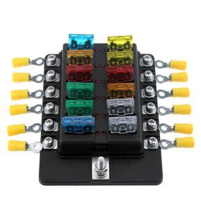 12 Way Blade Fuse Box Holder Fuse Blocks with Red LED Indicator 10Pcs Fuses 10Pcs Terminals for Car Boat Marine Caravan Truck 12V 24V
