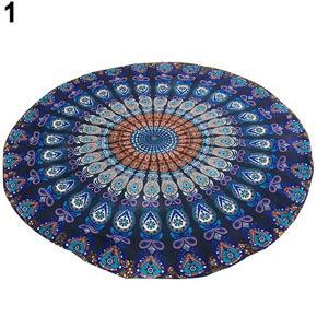Large Round Chiffon Shawl Tapestry Peacock Feather Print Gypsy Beach Throw Towel