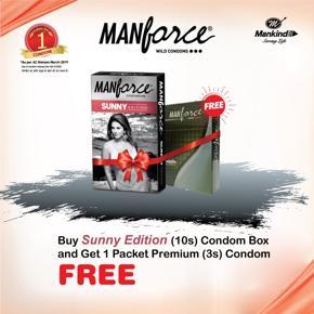 Manforce কনডম সানি এডিশন 1 প্যাকেট 10 পিস কিনলে 1 প্যাকেট প্রিমিয়াম 3 পিস কনডম ফ্রি(null)