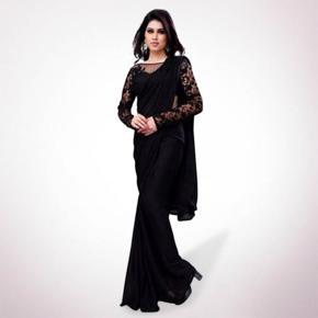 Black Italian Silk Sharee For Woman