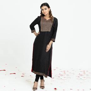 LADIES 3/4 SLEEVE WOVEN KURTIES - BLACK