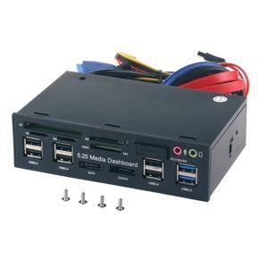 5.25" Pc Front Panel Dashboard  Usb 3.0 Hub Audio Esata Sata Card Reader - black