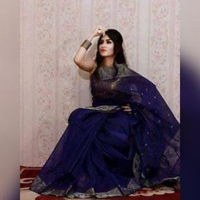 Navy Blue Half Silk Saree for Women