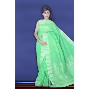Light Green and White Jamdani Silk Saree for Women