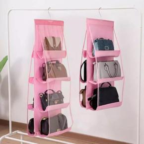 6 Pockets Clear Hanging Purse Handbag Storage Organizer Closet Rack