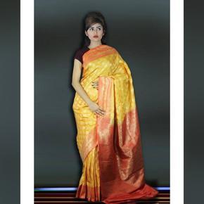 Yellow Katan Stylish Saree for Women