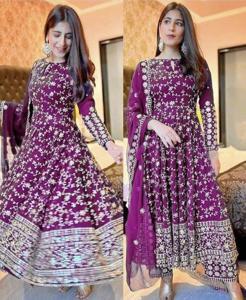 Party Gown- Weightless Georgette Semi Stitched Heavy Soft Dress Best Quality Embroidery Work With Anarkali Gown For Girl And Women.