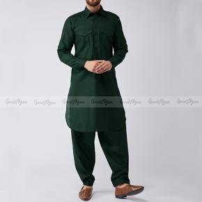 Premium Quality Green Color  Semi Long Kabli Set for Men