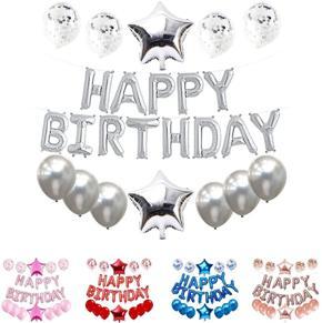 Magnolia Happy Birthday Balloons Self Inflating | 16 Inch Letters, 2 Pcs 18" Star Balloons, 6 Pcs 12 Inch Metallic Balloons, 4 Pcs 12 Inch Confetti Balloons | Best Indoor Birthday Decoration (Blue)