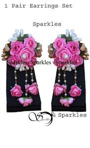 Exclusive Desighner Pink Color Artificial Flower Non-Bridal Earrings  Set