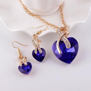 Heart Shaped Austrian crystal zircon earrings and necklace bridal jewelry set for girls and women