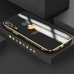 Hontinga for Huawei Y9 Prime 2019 Case Luxury 6D Plating Maple Leaf Side Pattern Soft Back Cover Silicone Square Frame Shiny Bling Phone Cover
