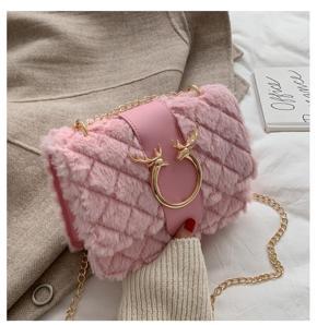 Gorgeous Pure Leather and velvet Stylish small square deer head leisure hand bag with golden shoulder chain Stylish fashionable party bag for Ladies and girls
