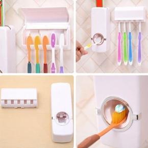 AUTOMATIC TOOTHPASTE DISPENSER WITH TOOTHBRUSH HOLDER