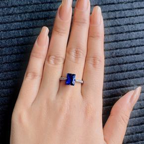 Cushion Cut Blue Synthetic Engagement Ring