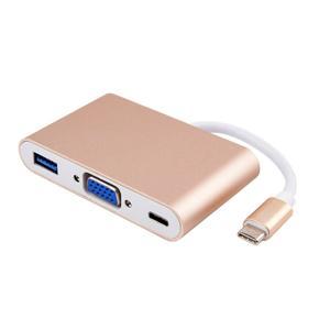 Type-c To Vga + Hub + Pd Three-in-one Hw-tc35 Copper Core Conversion Line - gold