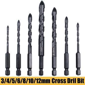 DASI Hex Shank Drill Bits Glass Ceramic Concrete Brick Wood Hole Opener Alloy Cross Drill Bit 3-12mm Punching Drill Tools