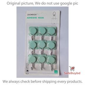 Pack of 9 Pieces -Multipurpose Adhesive Hooks for Walls/Kitchen/Bathroom etc- Multicolor -(2Kg Capacity)