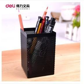 deli Pen Holder 73×73×115mm Mesh Steel Barrel 908 Black 1pcs