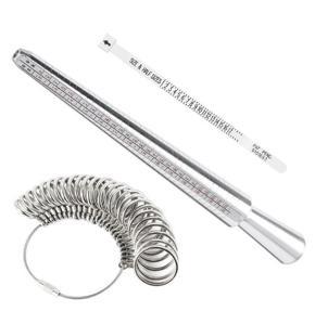 KKmoon Aluminium Ring Sizer Mandrel Metal Ring Sizer Finger Sizing Stick Mandrel Tool with Ring Sizer Gauge Set Measuring Tape for Ring Size Measurement